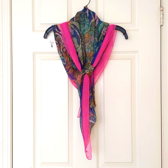 NWOT. 100% Silk Scarf with multi color patterns. - Picture 4 of 4